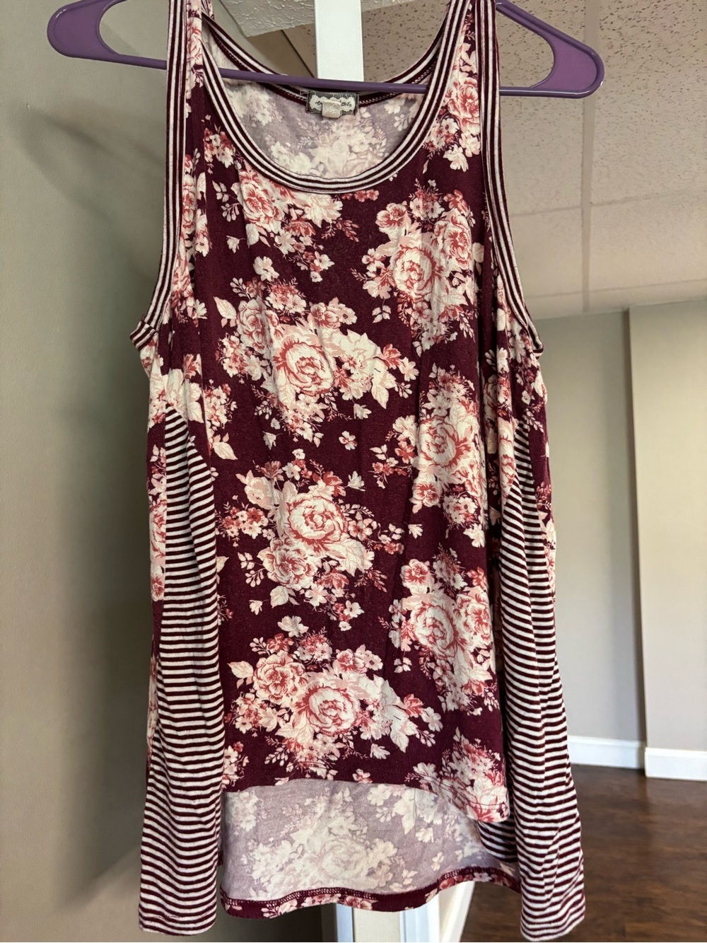 Women's Floral & Stripe Burgundy Tank Top